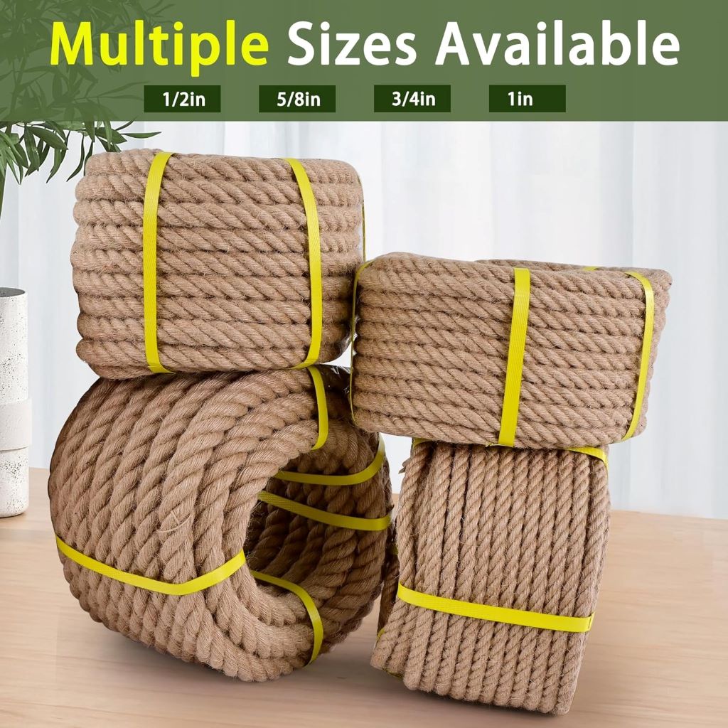 Coiled MKMJ jute hemp rope displayed for review of its versatile uses.