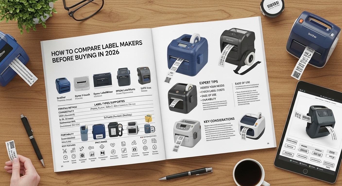 Label printer comparison chart showing features in 2026