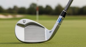 Beginner-friendly cavity-back golf wedge with wide sole for forgiveness on short game shots