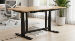 Budget electric standing desk with dual motors showing height adjustment range