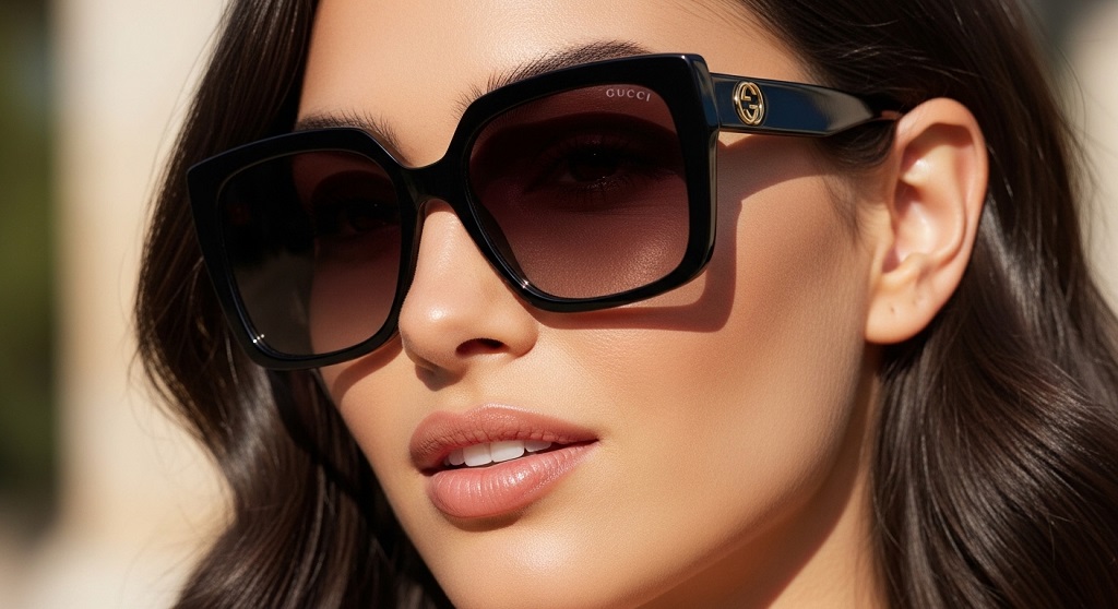 Authentic Gucci women’s sunglasses acetate frame close-up