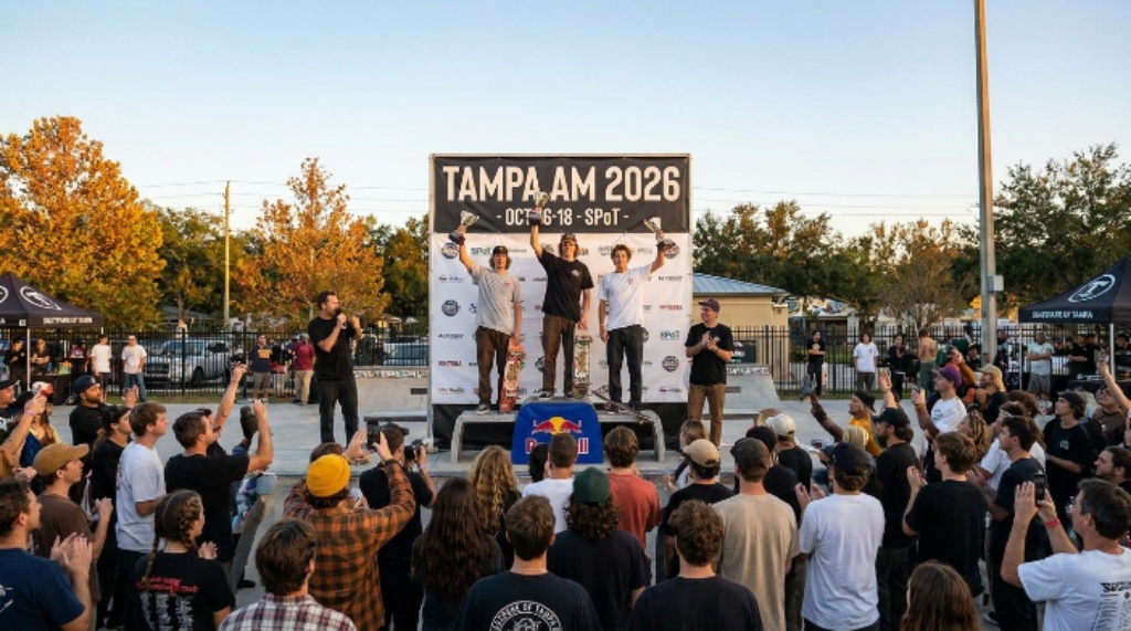 Tampa Am 2026 podium awards ceremony at Skatepark of Tampa October