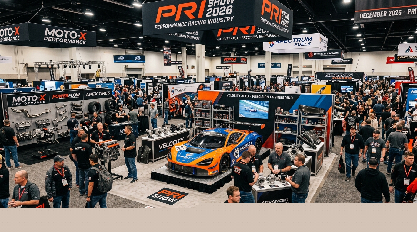 Motorsports exhibitors displaying performance racing products at PRI Show December 2026