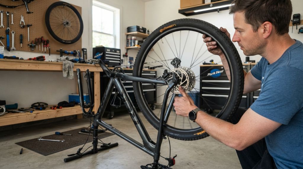 Checking a bicycle wheel for wobbling and alignment