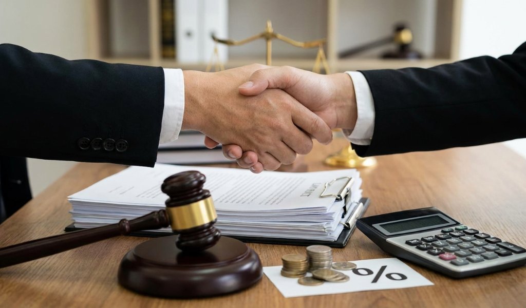 Client reviewing a closing statement with attorney fees and case costs