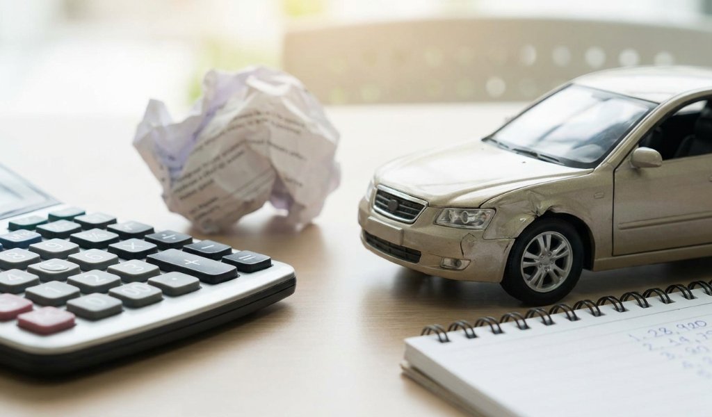 Insurance adjuster reviewing a claim file with a settlement estimate