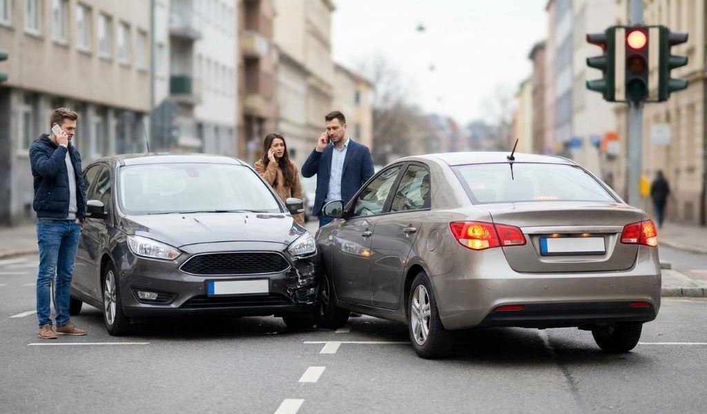 Insurance adjuster reviewing a settlement offer with a car crash victim