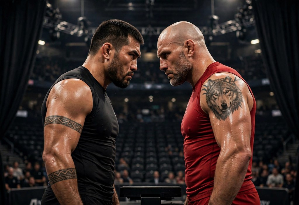 Alex Pereira and Sergei Pavlovich at the UFC 335 co-main event weigh-in