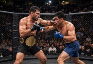 Charles Oliveira defending the BMF title against Diego Lopes at UFC 335