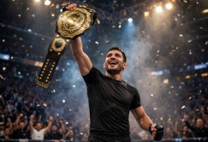 Charles Oliveira holding the UFC BMF championship belt