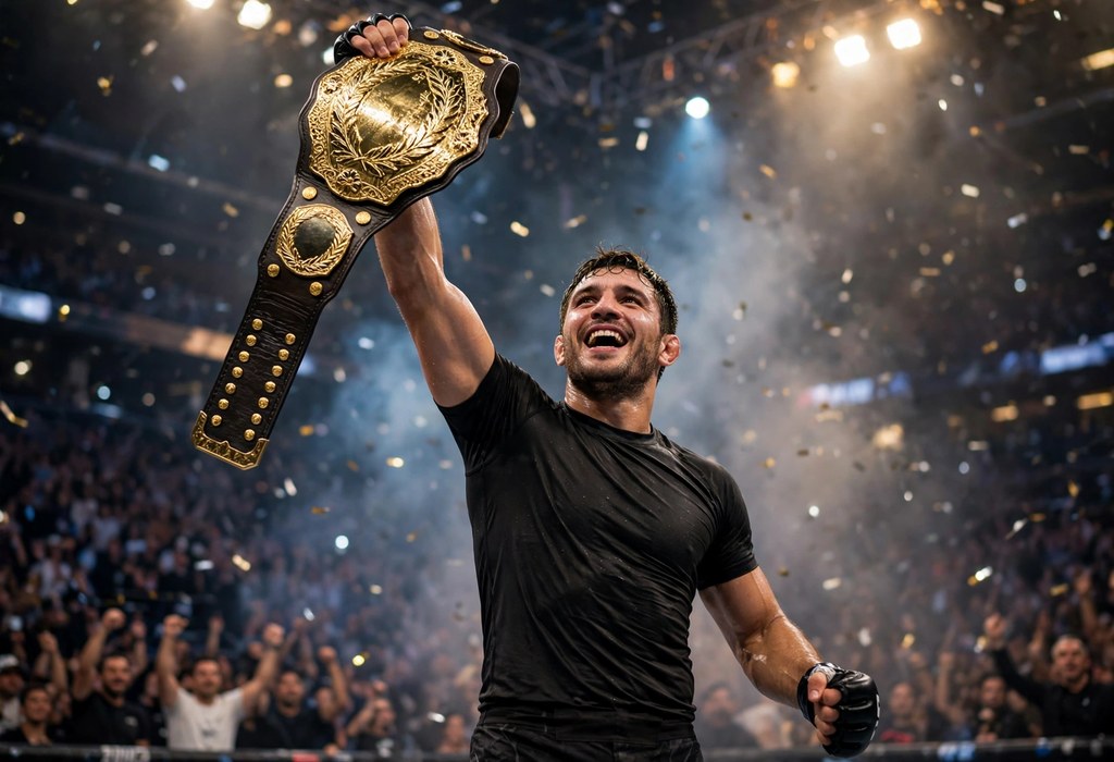 Charles Oliveira holding the UFC BMF championship belt
