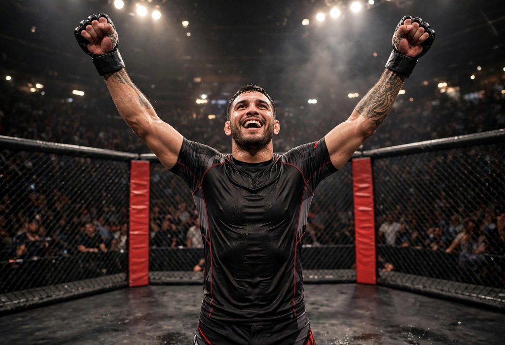 Diego Lopes locking in a guillotine choke during a grappling scramble